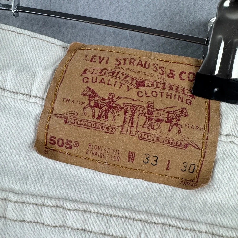 Vintage Levis Jeans Mens 33x30 (Fits 31x31) Cream Denim 505 Straight 90s USA